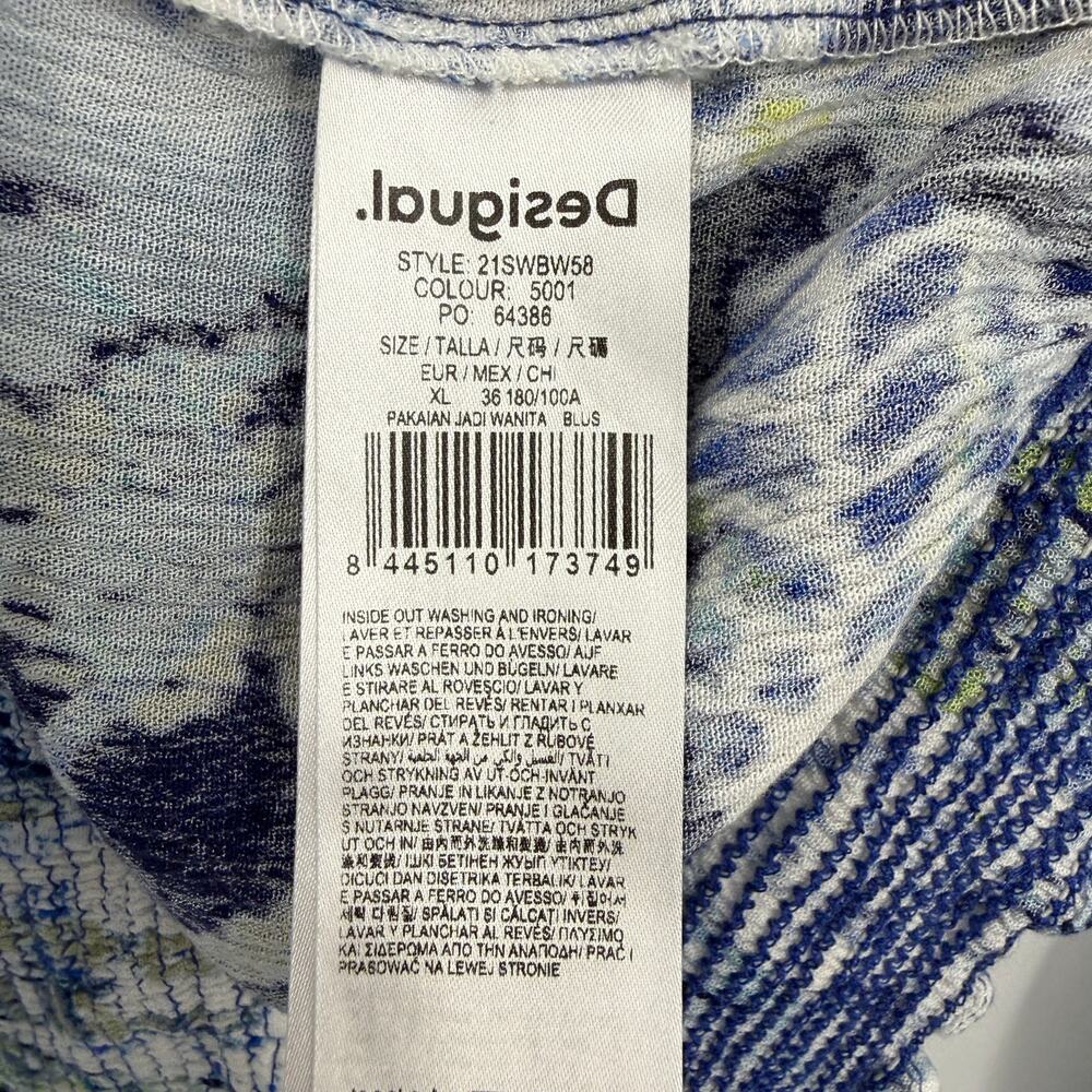 Desigual Off Shoulder Top Size XL Long Sleeves Blue Paisley Mediterranean Resort - Picture 11 of 14